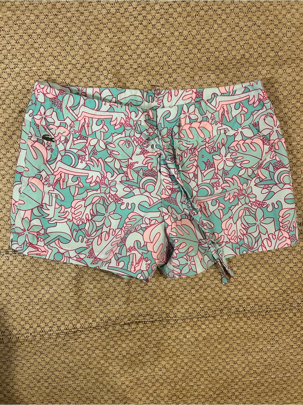 Lacoste Pink & Aqua Floral Print Drawstring Bermuda Shorts